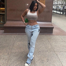Load image into Gallery viewer, Denim Embroidery Mid Waist Skinny Jeans
