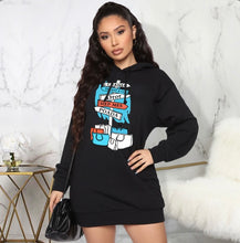 Load image into Gallery viewer, Casual Fleece Printed Hooded Sweatshirt Dress
