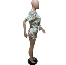 Load image into Gallery viewer, Fashion Printed Bandage Shirt And Shorts 2 Piece Set
