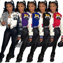 Load image into Gallery viewer, Fashion Print Rib Patchwork Baseball Jacket
