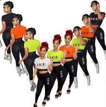 Load image into Gallery viewer, Fashion Color Block Crop Tops And Skinny Pant Sport Suit
