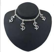 Load image into Gallery viewer, Dollar Sign Pendant Rhinestone Double Layer Necklace
