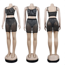 Load image into Gallery viewer, Plus Size Hot Drilling Vest Top Mini Skirt 2 Piece Sets

