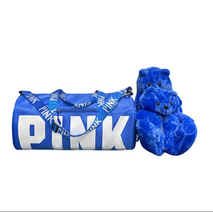 A Teddy Bear Slippers and Pink Duffle Bag