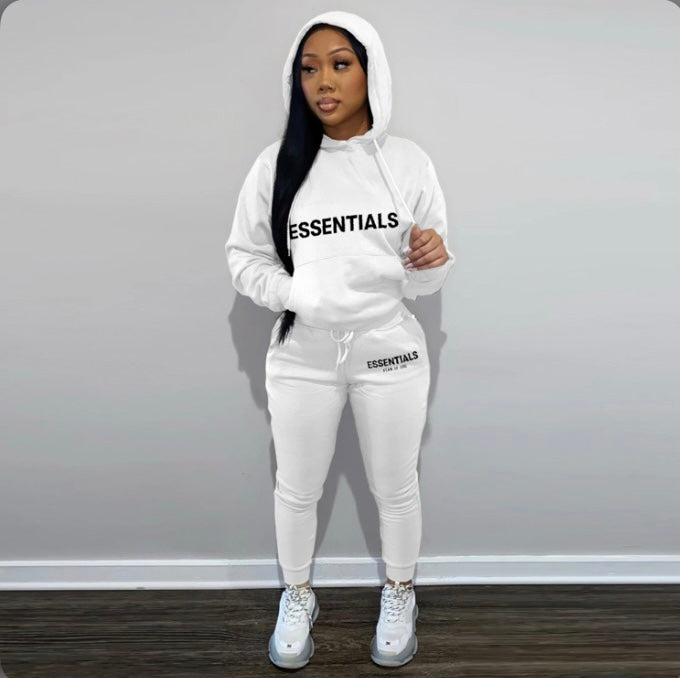 A Letter Print Hooded Sweatshirt Two Piece Pant Sets