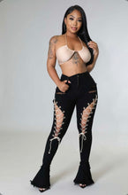 Load image into Gallery viewer, Plus Size Denim Ripped Hole Lace-Up Flared Jeans

