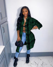 Load image into Gallery viewer, Plus Size Plaid Full Sleeve Casual Long Coat
