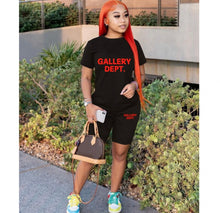 Load image into Gallery viewer, Plus Size Letter Print Short Sleeve Shorts 2 Piece Set
