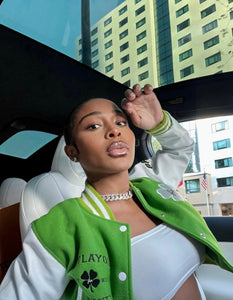 A Letter Embroidery Color Blocking Baseball Jacket