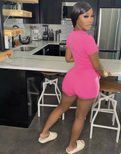Load image into Gallery viewer, Summer Fashion Letter Print Solid Short Sleeve Shorts 2 Piece Set
