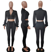 Load image into Gallery viewer, Casual Long Sleeve Zipper Top Split Pants 2 Piece Set
