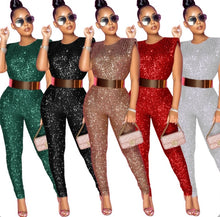 Load image into Gallery viewer, Plus Size Sequin Sexy Sleeveless Jumpsuit
