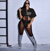 Load image into Gallery viewer, Fashion Sexy Letter Print Top Mesh Pants Two Piece Set Www.dreamempirellc.com
