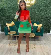 Load image into Gallery viewer, Casual Knits Color Contrast Long Sleeve Two Piece Skirt Set
