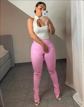 Load image into Gallery viewer, PU Leather Elastic Split Skinny Pants
