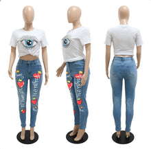 Load image into Gallery viewer, Plus Size Denim Print Skinny Jeans Pants
