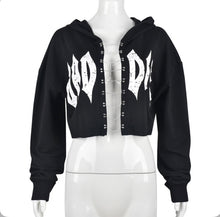 Load image into Gallery viewer, Printed Hollow Chain Hooded Long Sleeve Top
