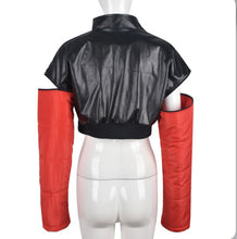 Load image into Gallery viewer, PU Leather Contrast Color Splicing Zipper Short Jacket
