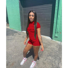 Load image into Gallery viewer, Solid Short Sleeve Zipper Pocket Romper

