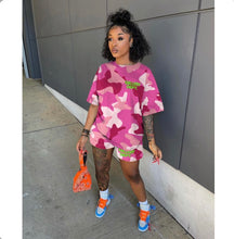Load image into Gallery viewer, Camo Print Short Sleeve Casual Two Piece Set
