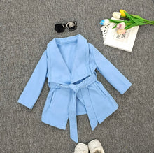 Load image into Gallery viewer, Kids Girls Lapel Waist Belt Midi Coat
