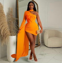 Load image into Gallery viewer, Feather One Shoulder Sleeve Mini Dress
