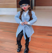 Load image into Gallery viewer, Kids Girls Lapel Waist Belt Midi Coat
