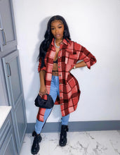 Load image into Gallery viewer, Plus Size Plaid Full Sleeve Casual Long Coat
