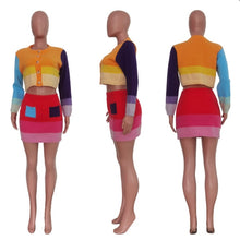 Load image into Gallery viewer, Casual Knits Color Contrast Long Sleeve Two Piece Skirt Set
