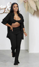 Load image into Gallery viewer, Casual Solid Bra+Long Sleeve Shirt+Slit Pant 3 Piece Set
