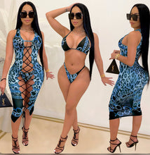 Load image into Gallery viewer, Sexy Leopard Swimwear Lace Up 3pcs Bikinis Set
