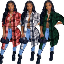 Load image into Gallery viewer, Plus Size Plaid Full Sleeve Casual Long Coat
