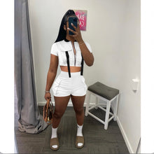 Load image into Gallery viewer, Fashion Zip Short Sleeve Shorts Two Piece Set
