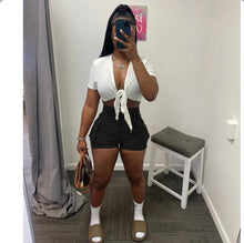 Load image into Gallery viewer, Fashion Short Sleeve Cropped Top Cargo Shorts 2 Piece Set
