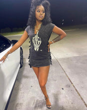 Load image into Gallery viewer, Letter Skeleton Hand Print Casual Mini Dress
