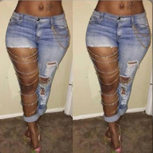 Load image into Gallery viewer, Fashion Chain Ripped Pencil Jeans
