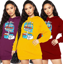 Load image into Gallery viewer, Casual Fleece Printed Hooded Sweatshirt Dress
