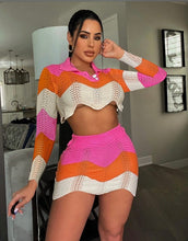 Load image into Gallery viewer, Sexy Knit Long Sleeve Crop Top Mini Skirt 2 Piece Sets
