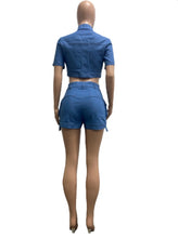Load image into Gallery viewer, Casual Denim Crop Tops And Short Two Piece Set
