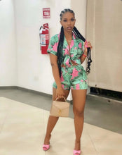 Load image into Gallery viewer, Fashion Printed Bandage Shirt And Shorts 2 Piece Set
