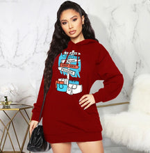 Load image into Gallery viewer, Casual Fleece Printed Hooded Sweatshirt Dress
