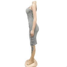 Load image into Gallery viewer, Sexy Solid Sling Hollow Bandage Midi Dress
