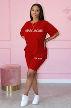 Load image into Gallery viewer, Letter Print Short Sleeve Shorts Two Piece Set
