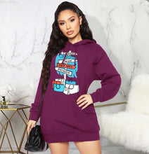 Load image into Gallery viewer, Casual Fleece Printed Hooded Sweatshirt Dress
