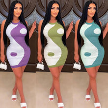 Load image into Gallery viewer, Color Block Sleeveless Tight Knit Mini Dress
