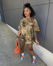 Load image into Gallery viewer, Camo Print Short Sleeve Casual Two Piece Set
