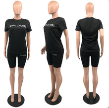 Load image into Gallery viewer, Letter Print Short Sleeve Shorts Two Piece Set
