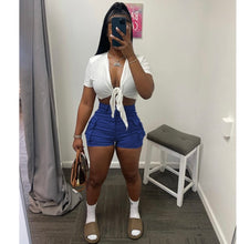 Load image into Gallery viewer, Fashion Short Sleeve Cropped Top Cargo Shorts 2 Piece Set
