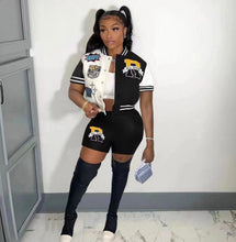Load image into Gallery viewer, Plus Size Contrast Color Print Baseball Two Piece Set
