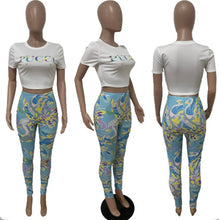 Load image into Gallery viewer, Casual Printed T Shirt And Pants 2 Piece Suits
